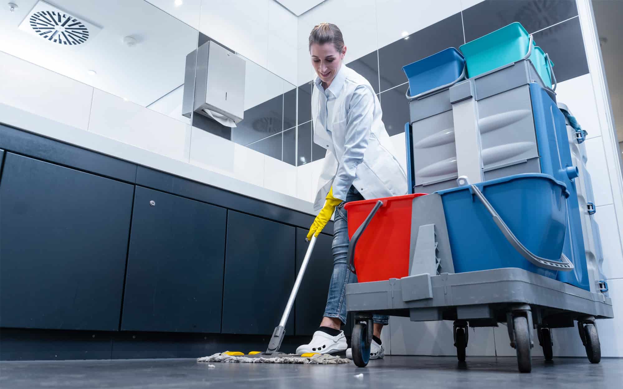 Cleanign Worker Mopping