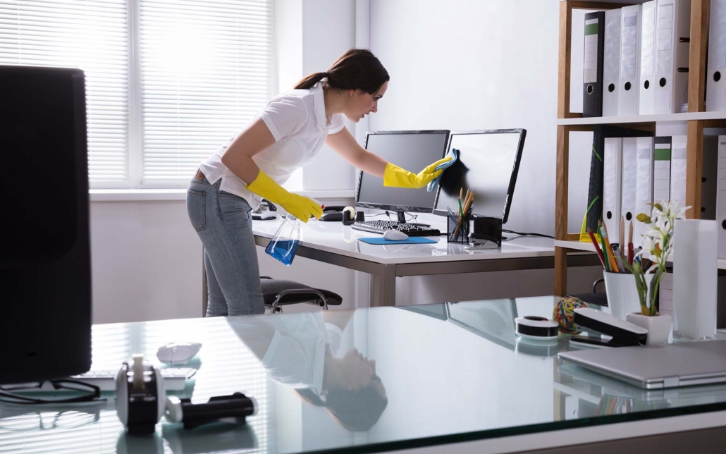 Worker Cleaning Office Space