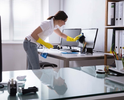 Worker Cleaning Office Space