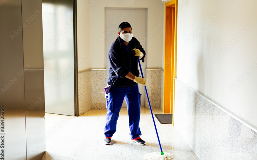 Janitor Mopping Apartment Halls